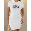 Kadın Kısa Kollu Queen Baskı Iki Iplik Mini Elbise - 162057