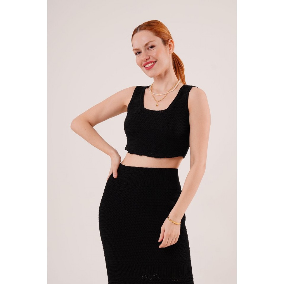 Örme Detaylı Etek Ve Bluz Siyah Takım 148114 Örme Detaylı Etek Ve Bluz Siyah Takım 148114