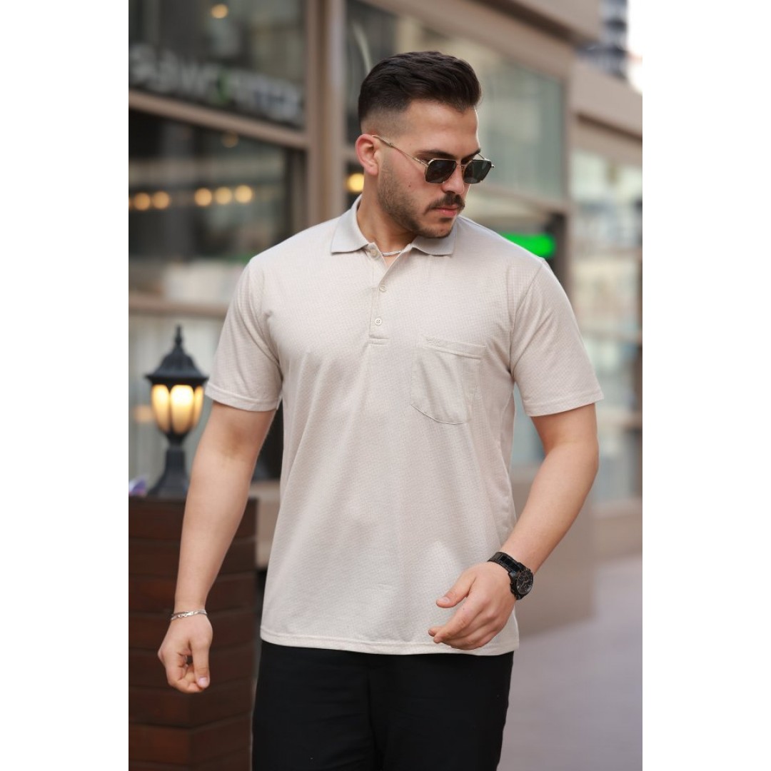 Erkek Yakalı Mini Jakarlı Kısa Kollu T-shirt