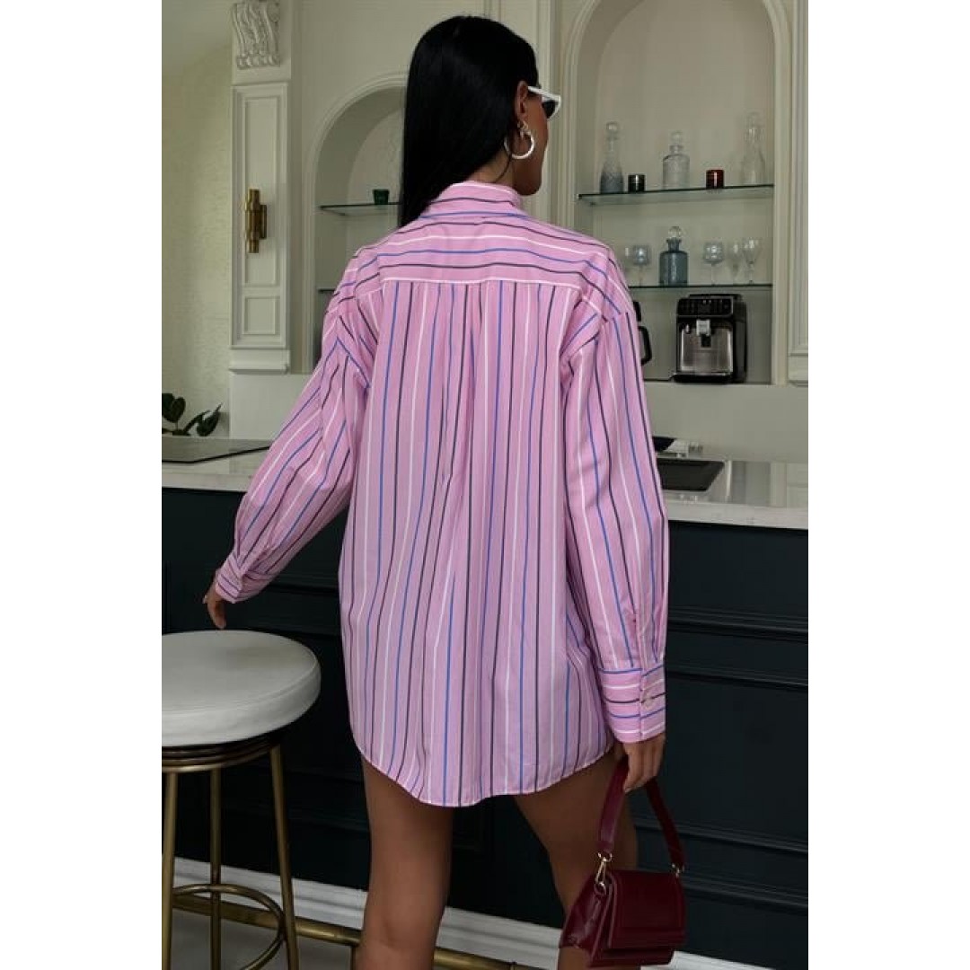 Çizgili Pembe Poplin Gömlek 3451 158528 Çizgili Pembe Poplin Gömlek 3451 158528