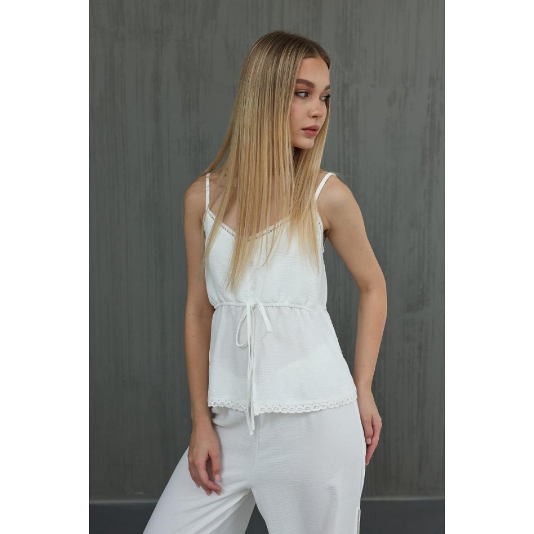 Fiyonklu Bluz Takım - Beyaz 151408 Fiyonklu Bluz Takım - Beyaz 151408