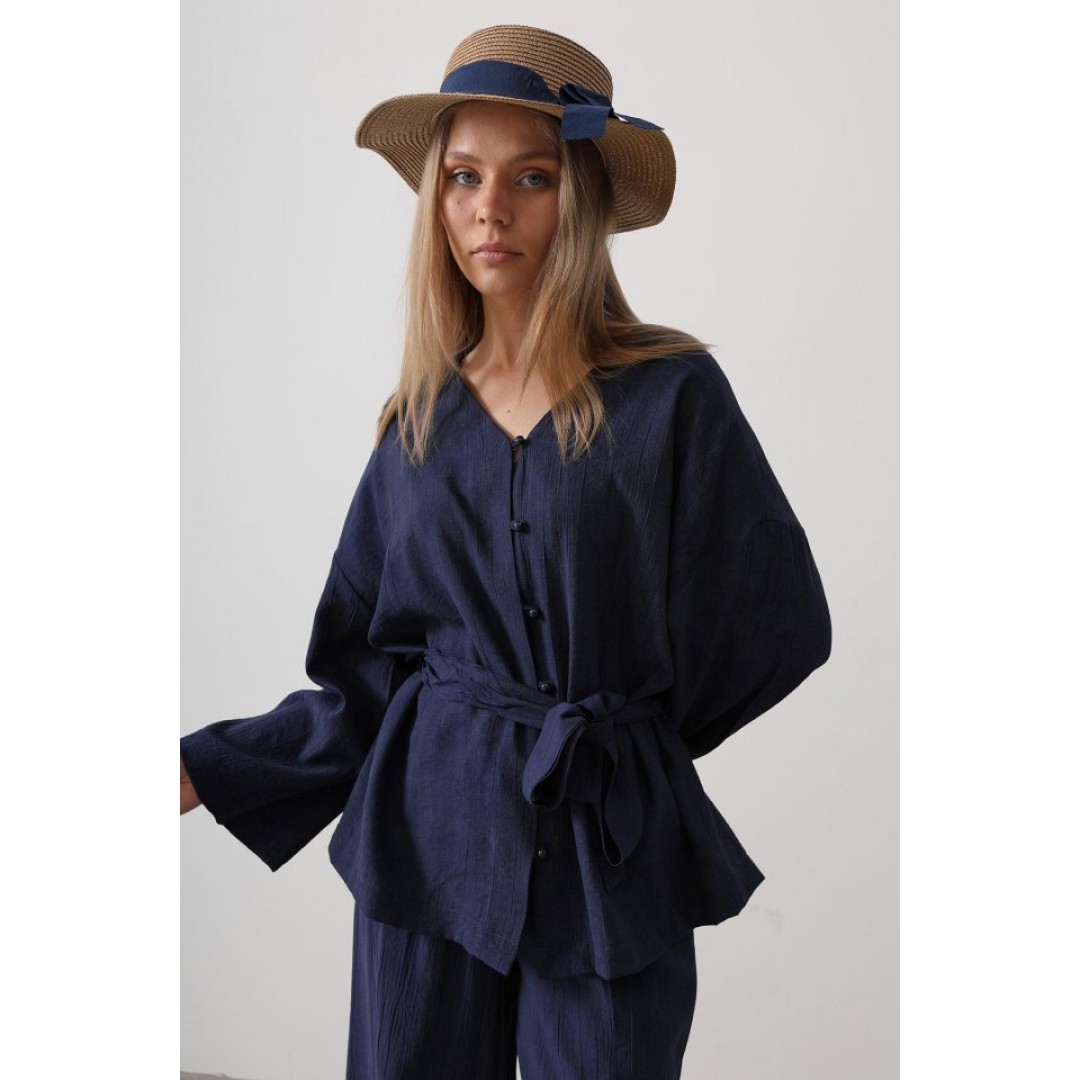 Beli Bağlamalı Tunik Ve Beli Bağlamalı Pantolon Takım - Lacivert 160640 Beli Bağlamalı Tunik Ve Beli Bağlamalı Pantolon Takım - Lacivert 160640