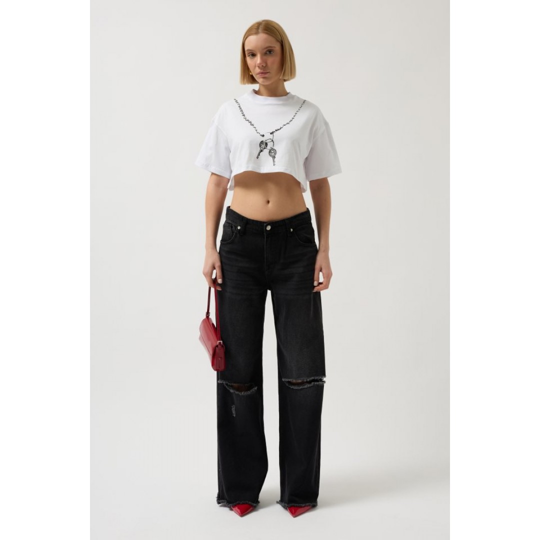Baskılı Crop T-Shirt 149385 Baskılı Crop T-Shirt 149385
