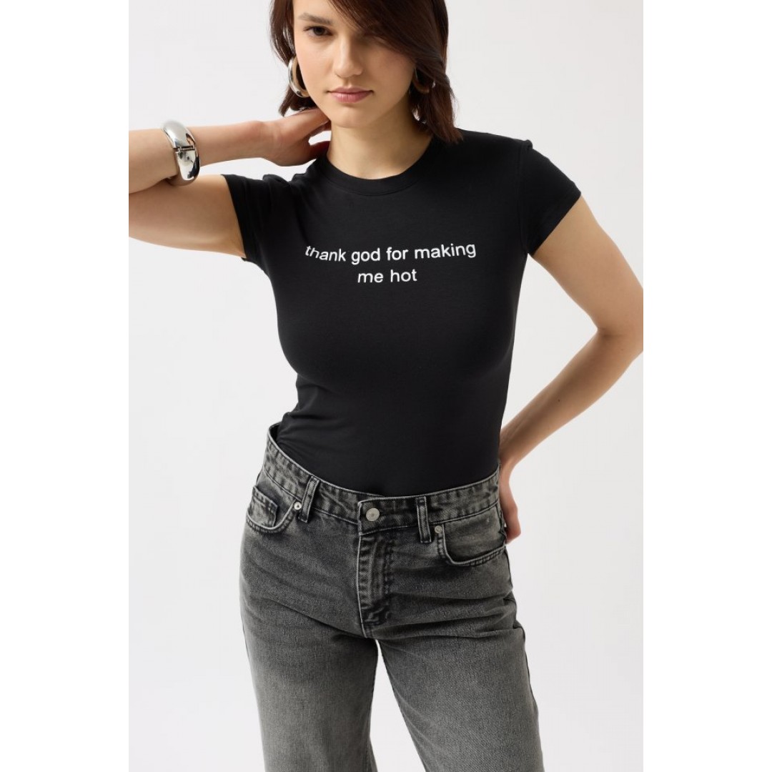 Baskılı Likralı Crop T-Shirt