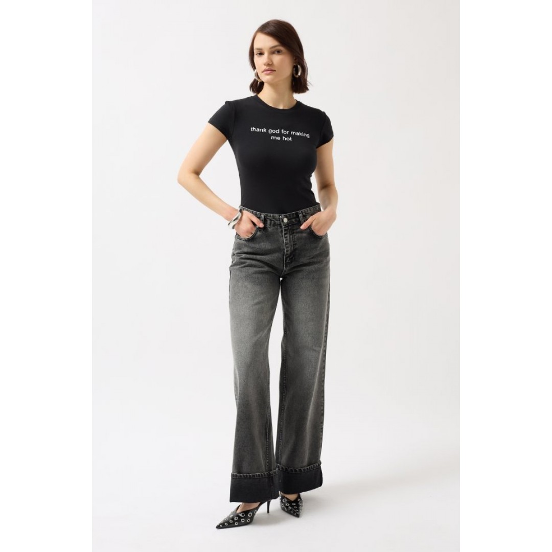 Baskılı Likralı Crop T-Shirt 151644 Baskılı Likralı Crop T-Shirt 151644