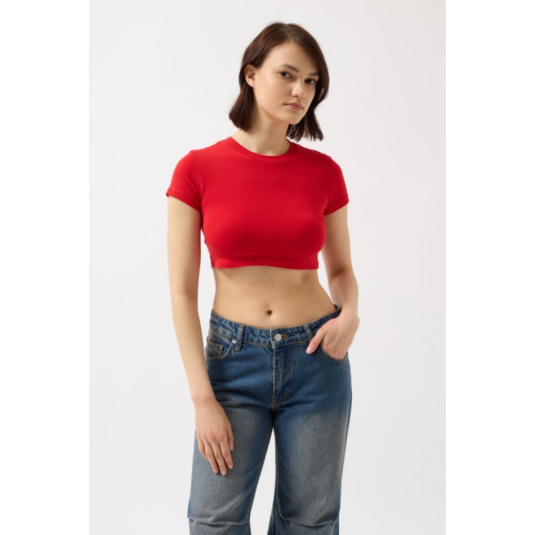 Likralı Basic Crop T-Shirt