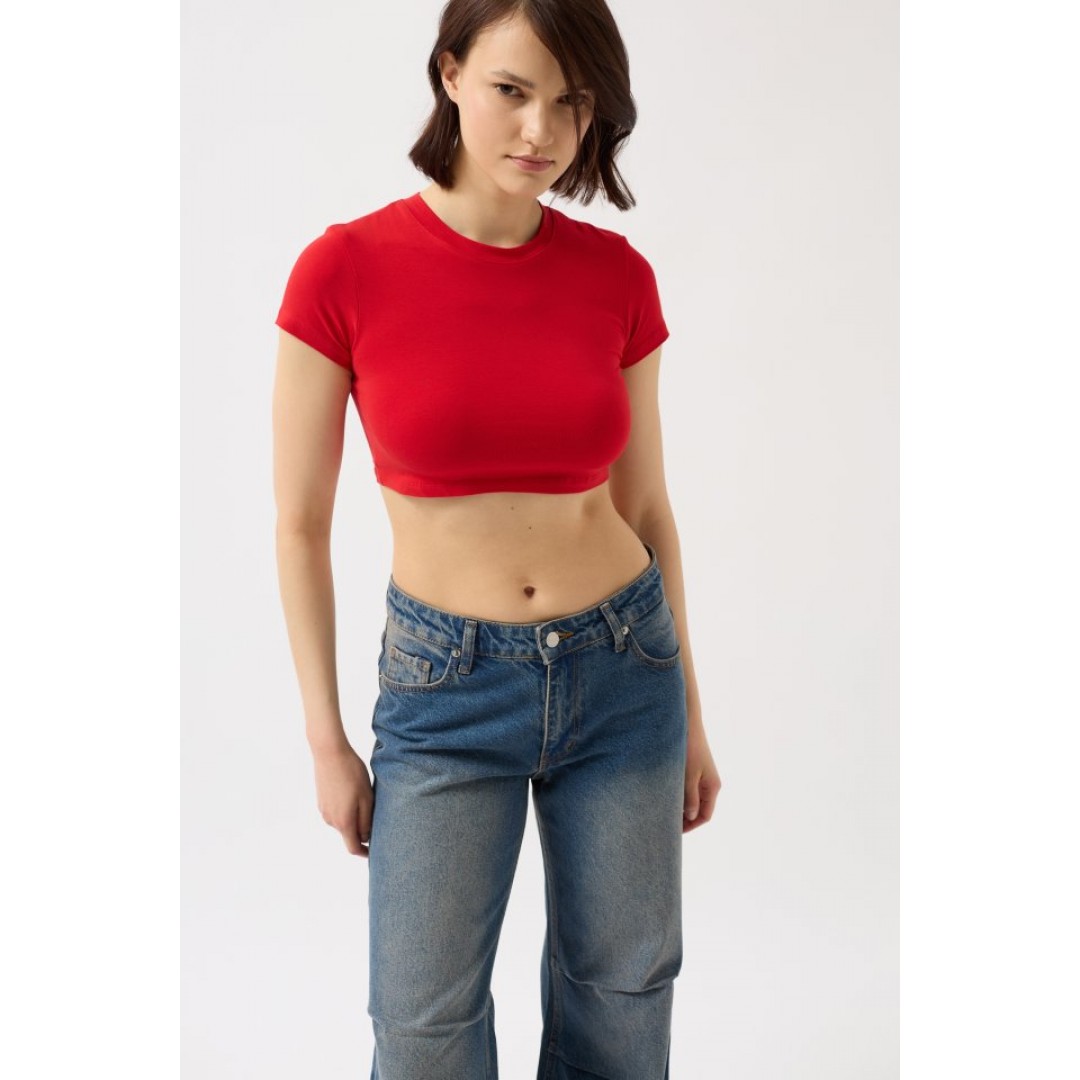 Likralı Basic Crop T-Shirt 152969