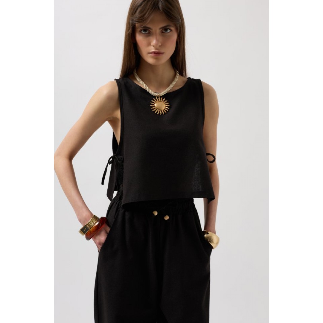 Yandan Bağlamalı Crop Bluz