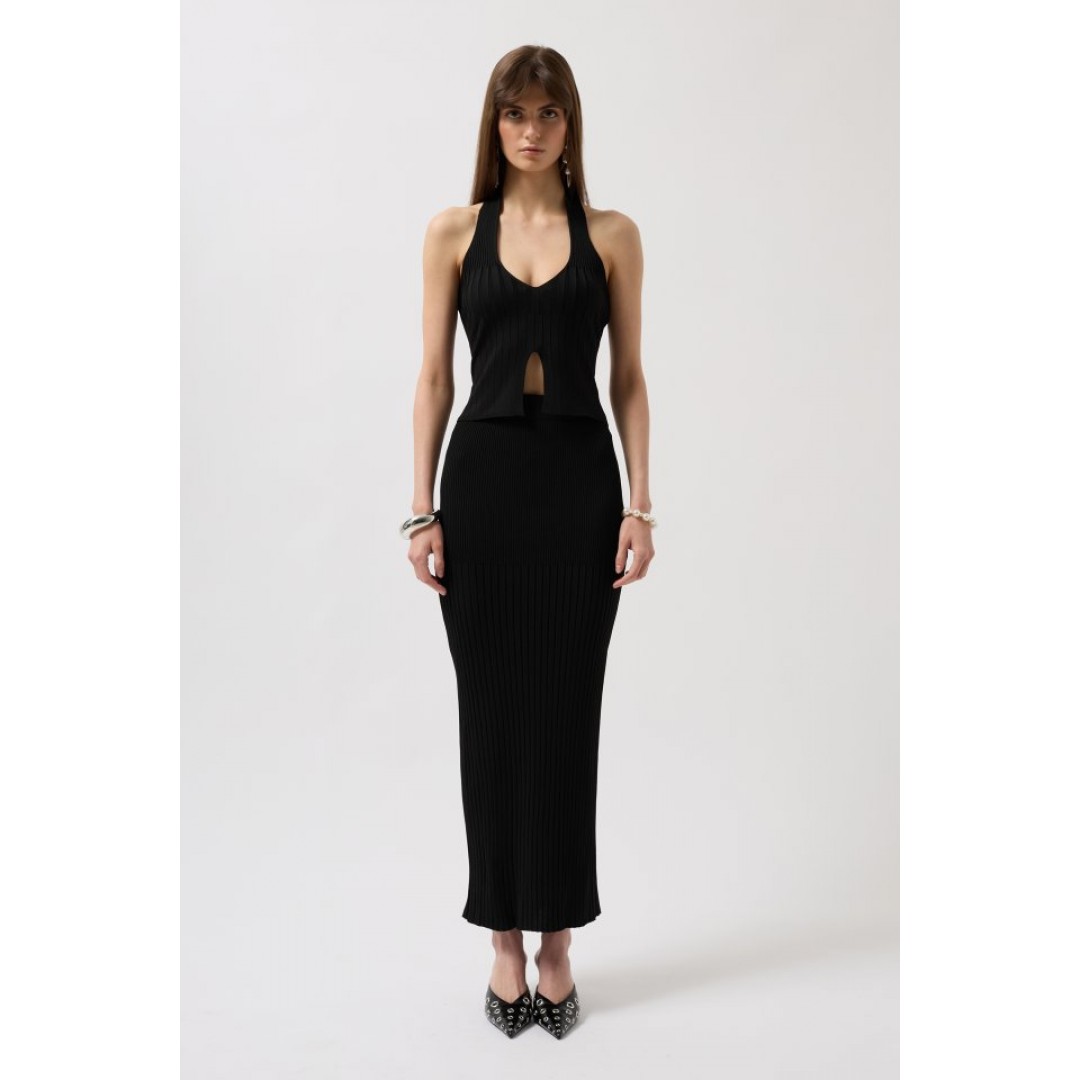 V Detay Dokulu Crop Bluz - 156009