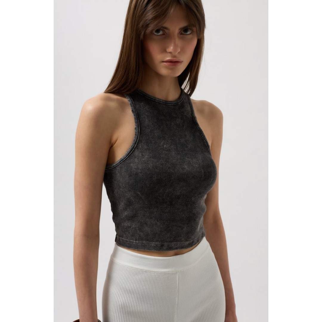 Yıkamalı Halter Yaka Crop Bluz 156013 Yıkamalı Halter Yaka Crop Bluz 156013
