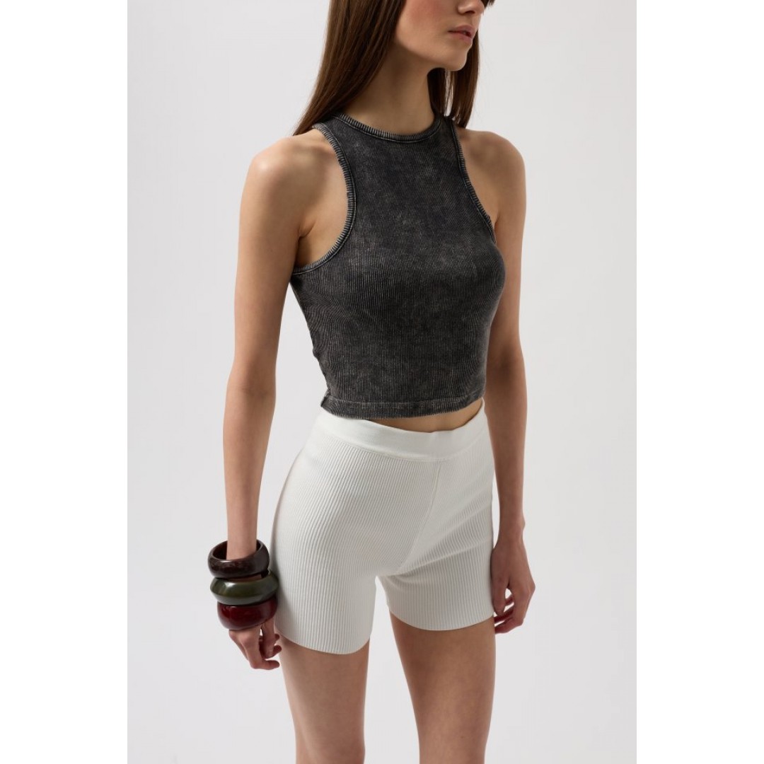 Yıkamalı Halter Yaka Crop Bluz 156013 Yıkamalı Halter Yaka Crop Bluz 156013