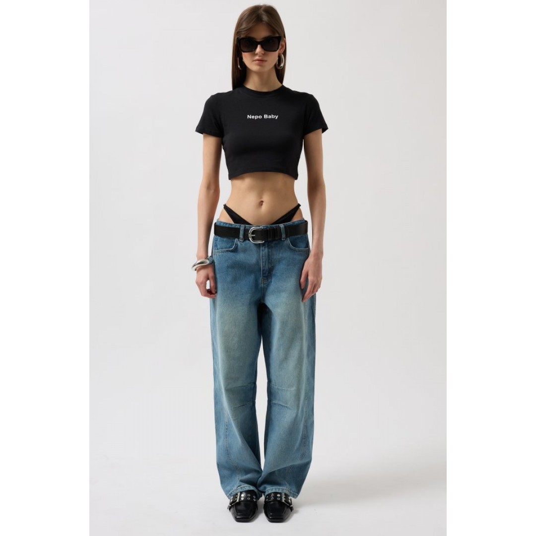 Nepo Baskılı Crop T-Shirt 156016