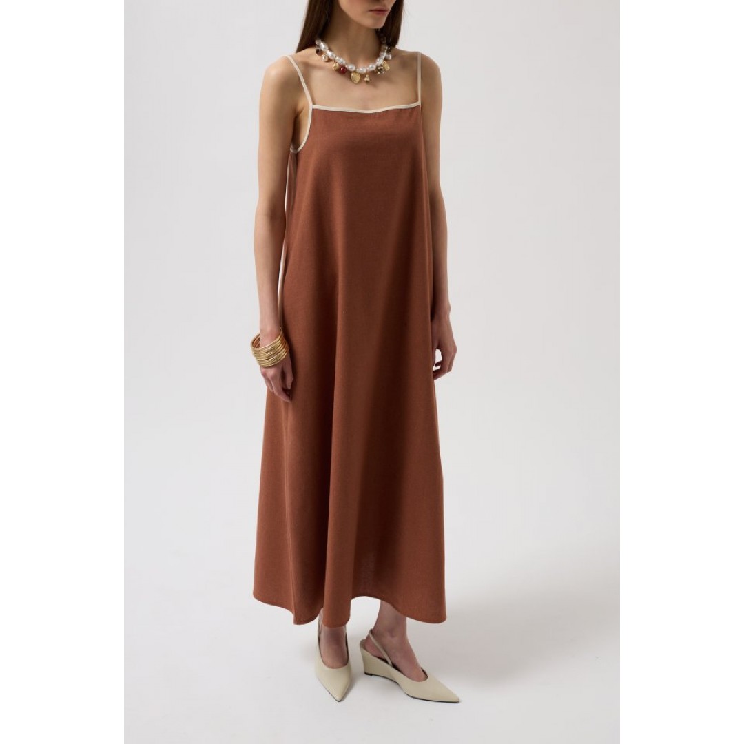Şerit Detay Keten Maxi Elbise 156026 Şerit Detay Keten Maxi Elbise 156026