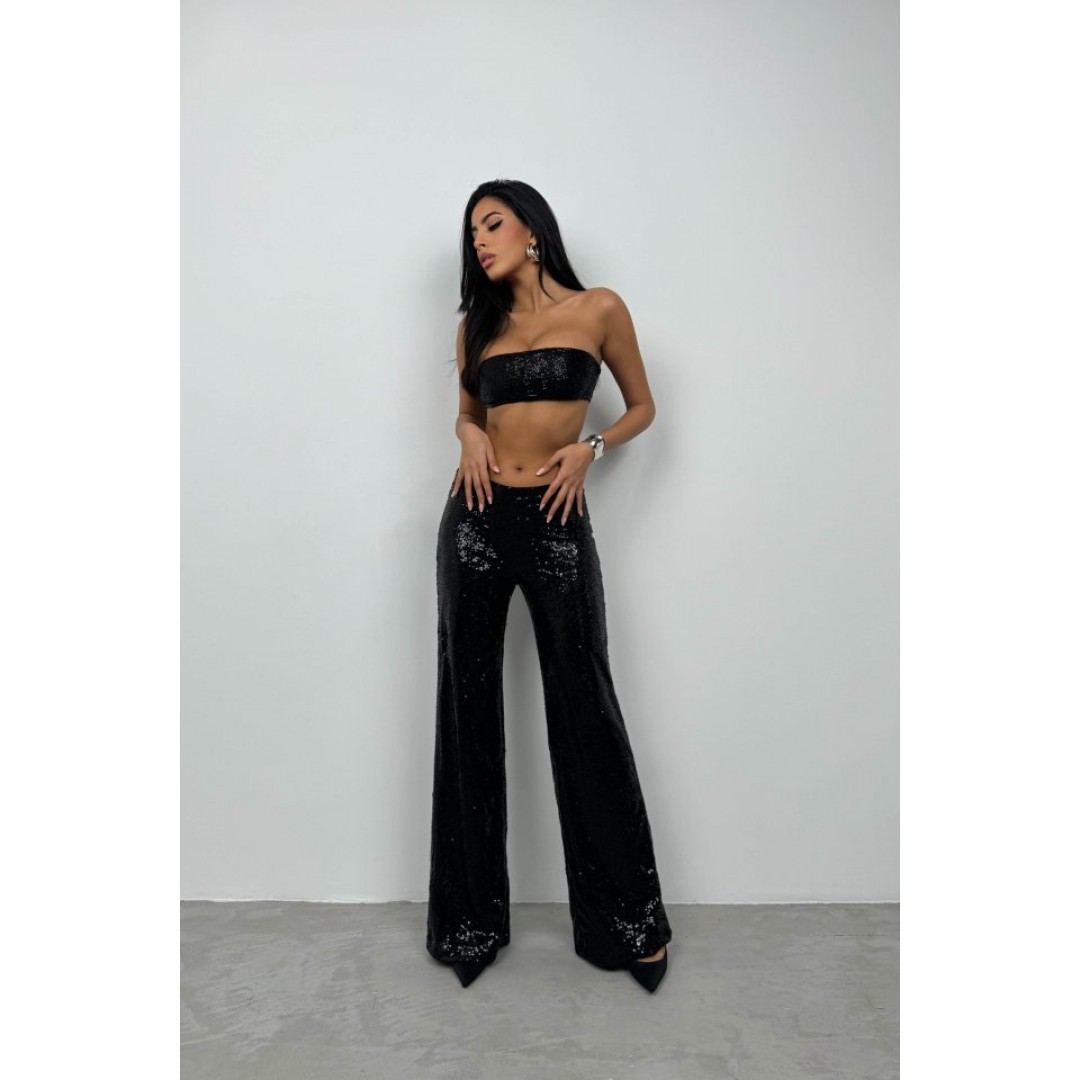 Payetli Wide Leg Pantolon