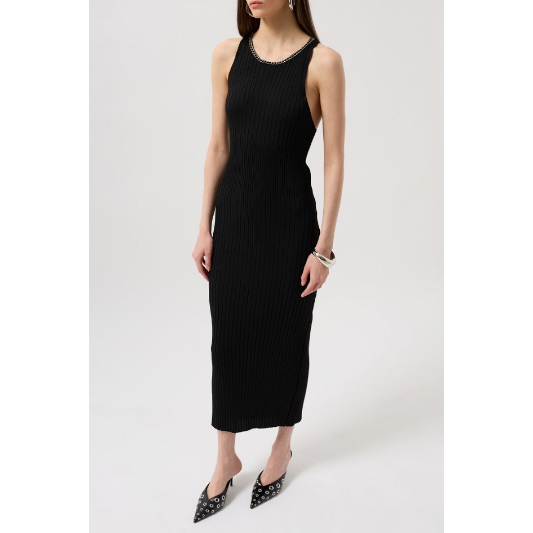 Halter Yaka Zincir Aksesuarlı Çapraz Askılı Elbise - 158239