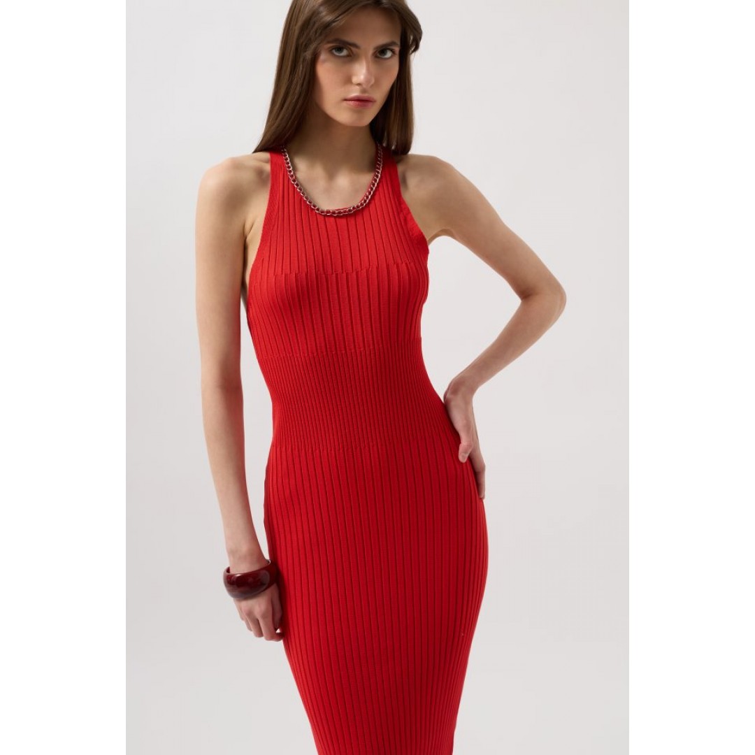 Halter Yaka Zincir Aksesuarlı Çapraz Askılı Elbise - 158241 Halter Yaka Zincir Aksesuarlı Çapraz Askılı Elbise - 158241