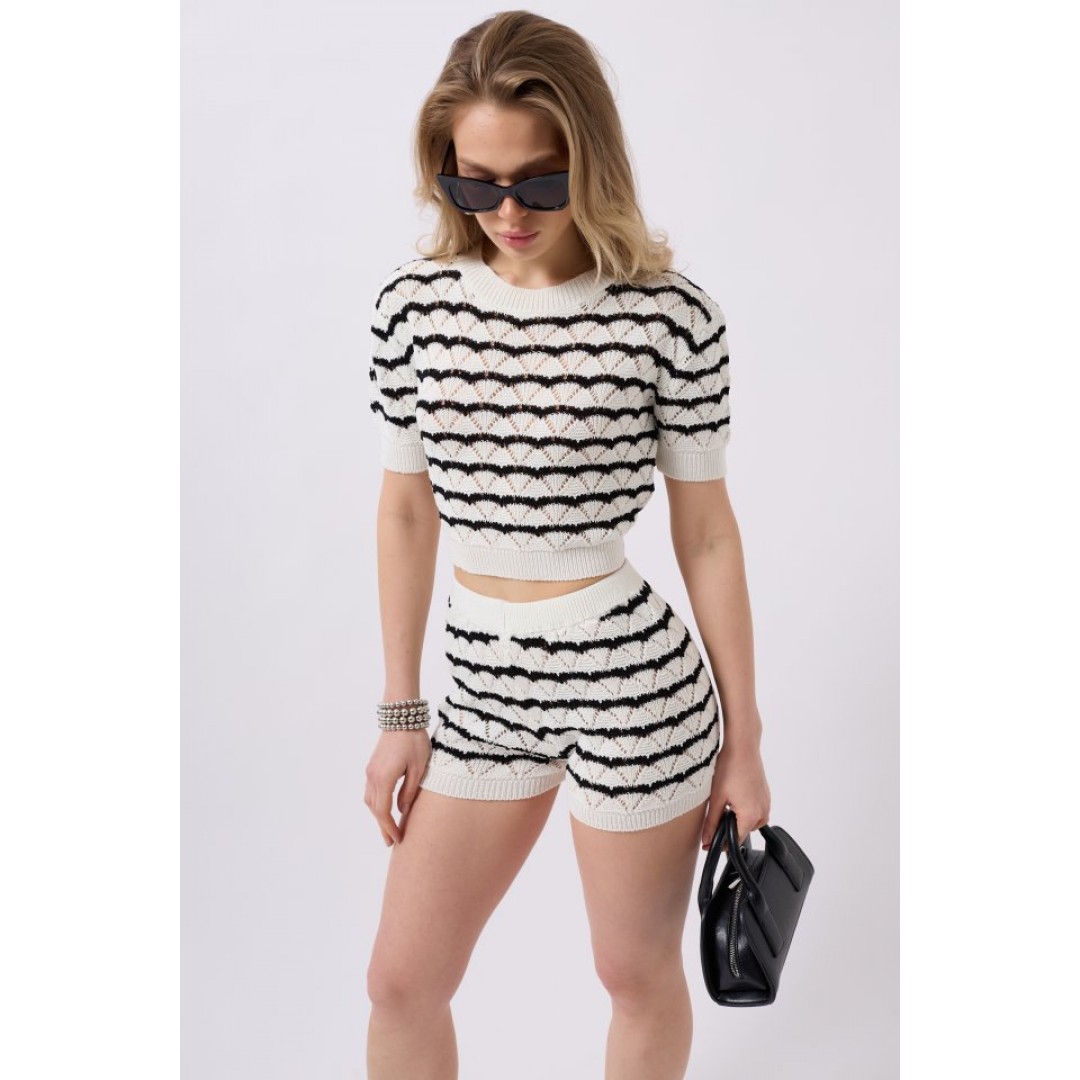 Örgü Detay Çizgili Crop Bluz - 159297 Örgü Detay Çizgili Crop Bluz - 159297