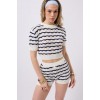 Örgü Detay Çizgili Crop Bluz 159299