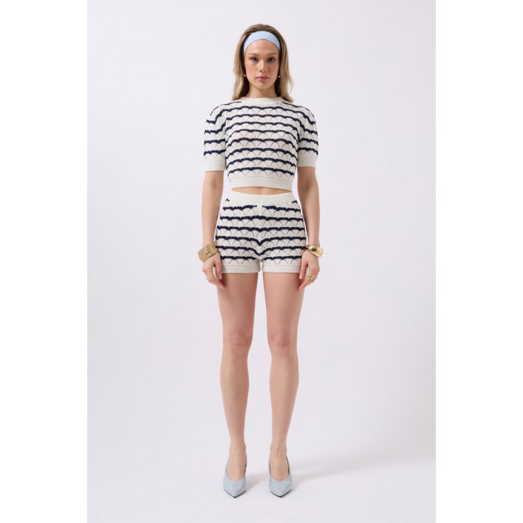 Örgü Detay Çizgili Crop Bluz 159299