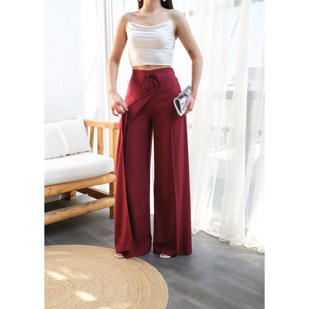 Keten Önü Çapraz Parçali Lasti̇kli̇ Ve Bağcikli Geni̇ş Paça Pantolon 159356 Keten Önü Çapraz Parçali Lasti̇kli̇ Ve Bağcikli Geni̇ş Paça Pantolon 159356