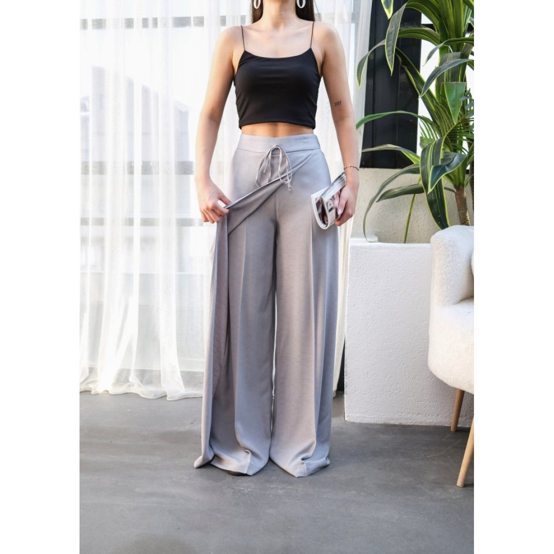 Keten Önü Çapraz Parçali Lasti̇kli̇ Ve Bağcikli Geni̇ş Paça Pantolon 159357 Keten Önü Çapraz Parçali Lasti̇kli̇ Ve Bağcikli Geni̇ş Paça Pantolon 159357