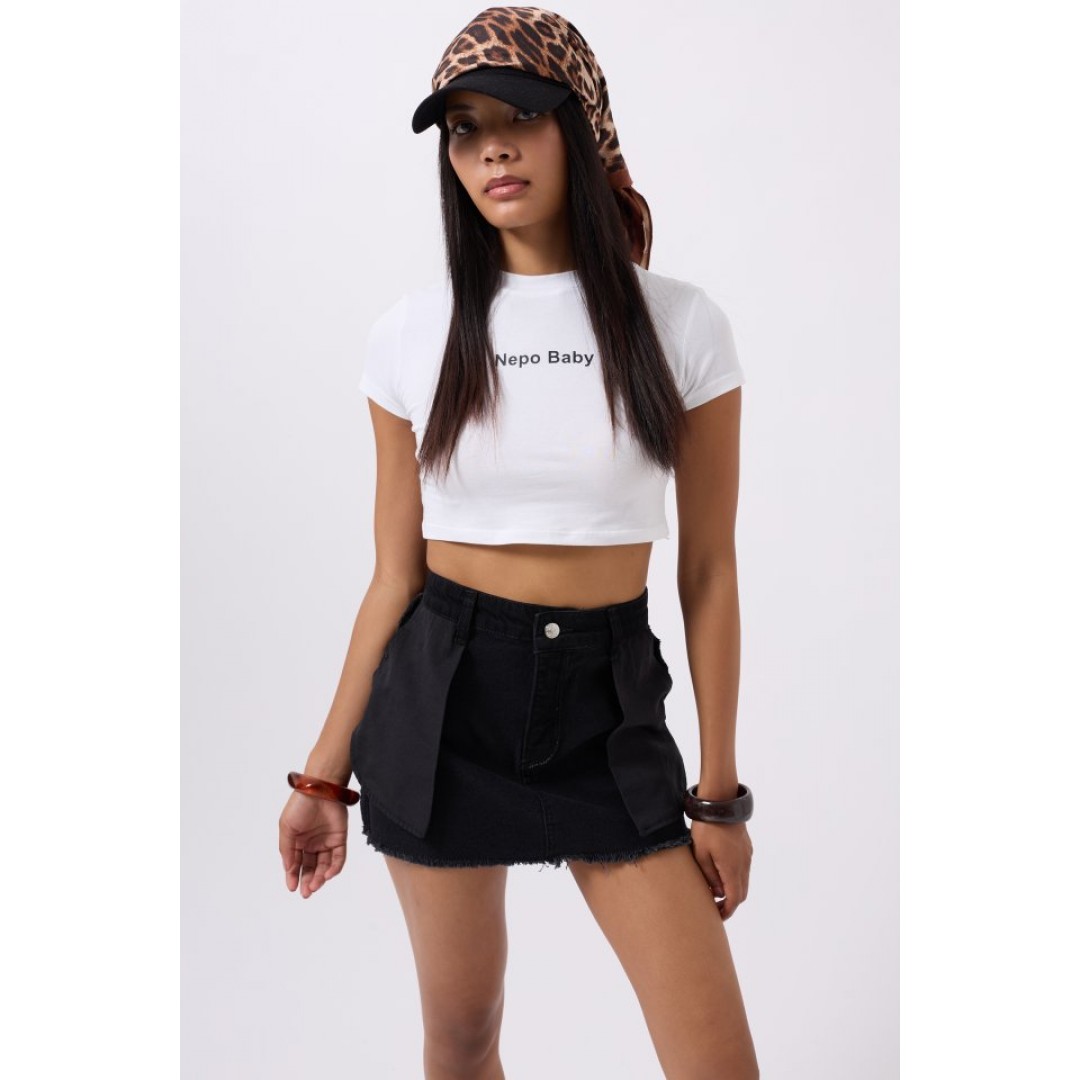 Ters Detay Denim Mini Etek