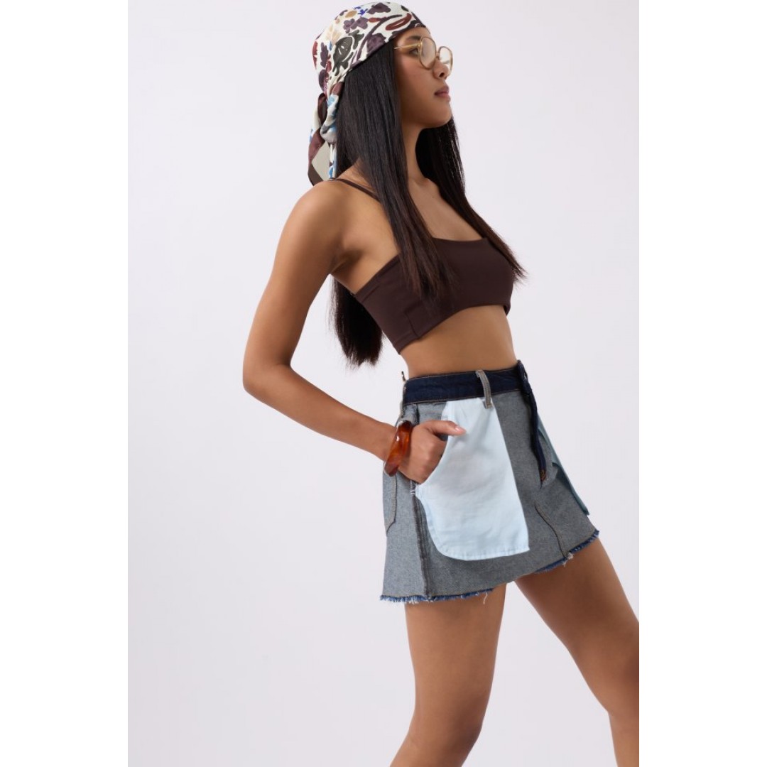 Ters Detay Denim Mini Etek