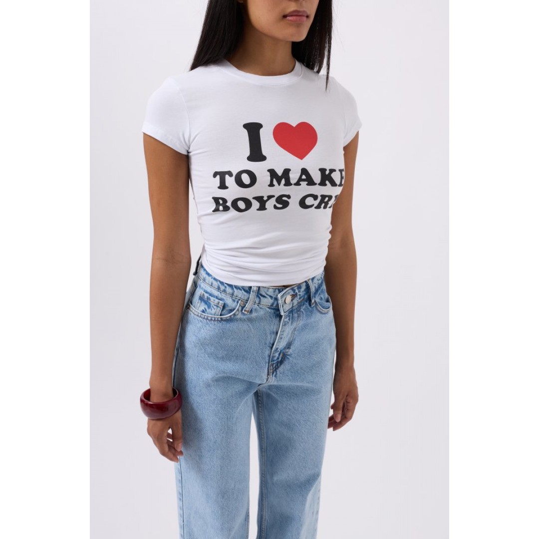 Nakış Detay Baskılı Crop T-Shirt 160592