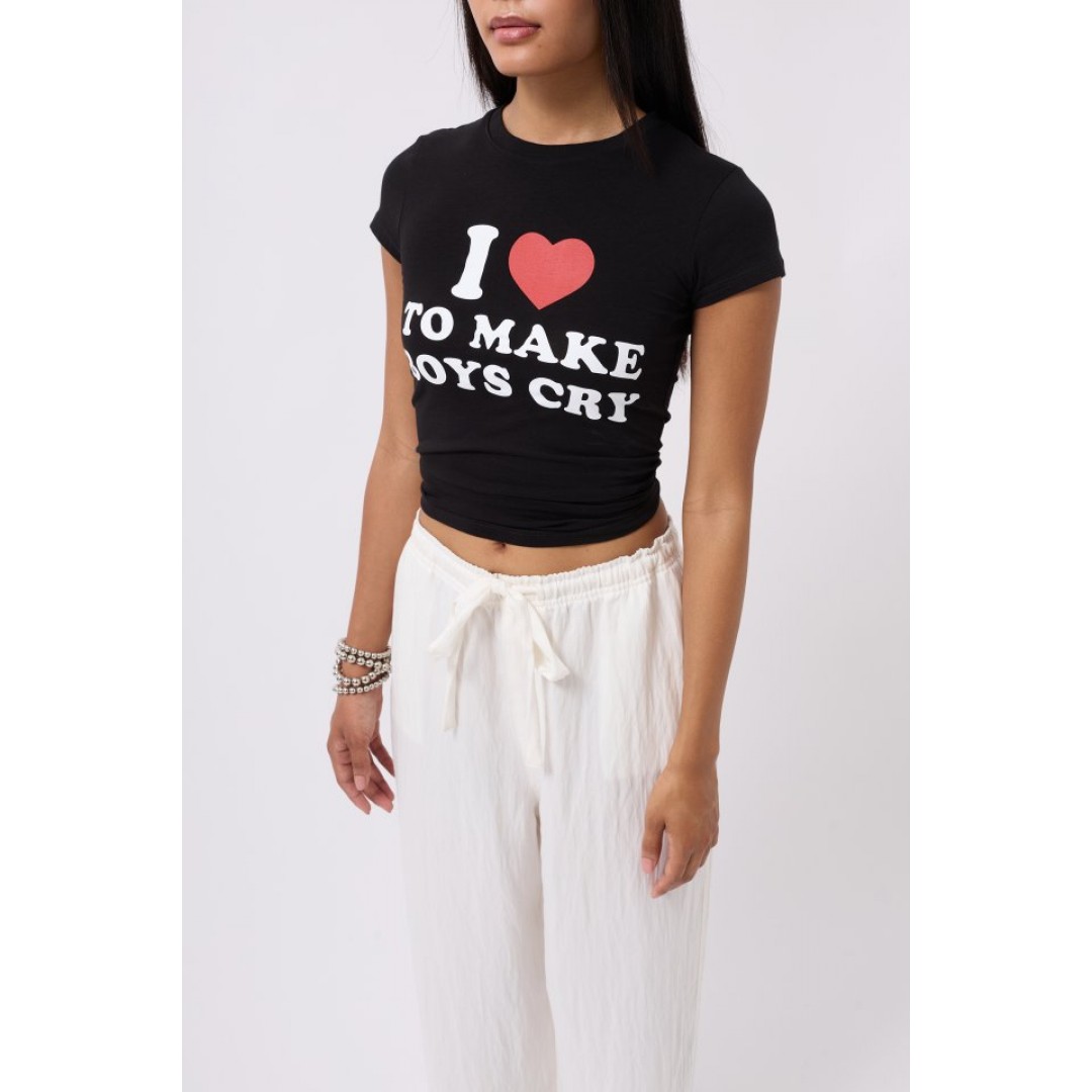 Nakış Detay Baskılı Crop T-Shirt 160593 Nakış Detay Baskılı Crop T-Shirt 160593
