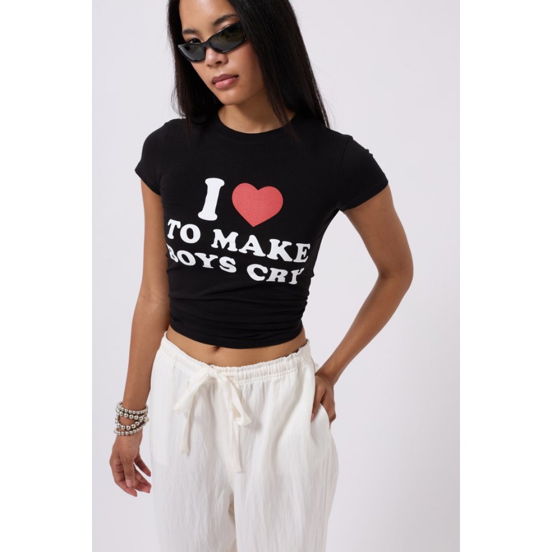 Nakış Detay Baskılı Crop T-Shirt 160593 Nakış Detay Baskılı Crop T-Shirt 160593