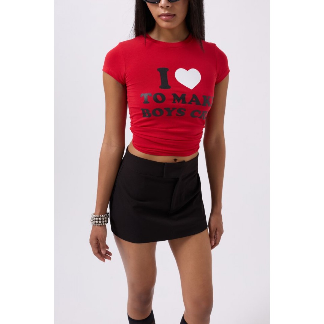 Nakış Detay Baskılı Crop T-Shirt - 160594 Nakış Detay Baskılı Crop T-Shirt - 160594