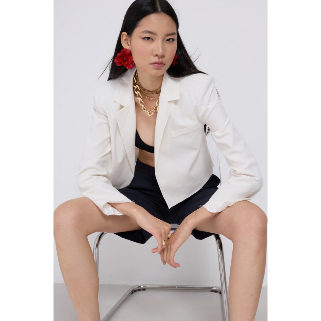 Crop Keten Blazer Ceket