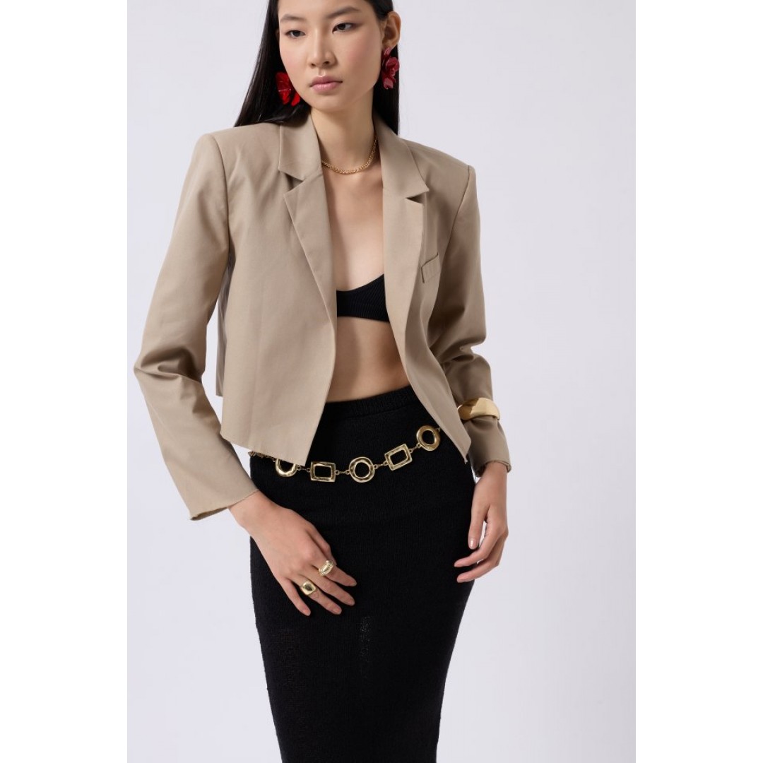 Crop Keten Blazer Ceket