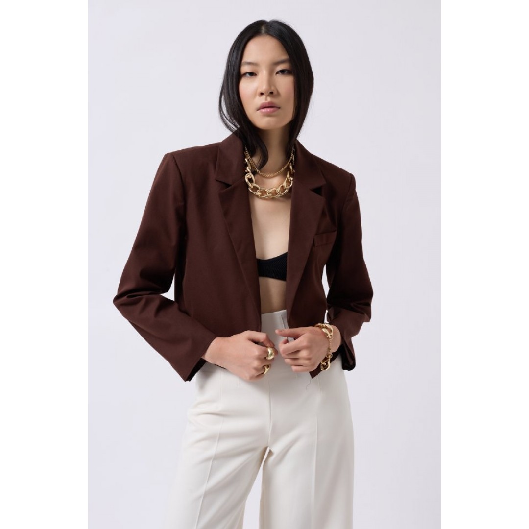 Crop Keten Blazer Ceket