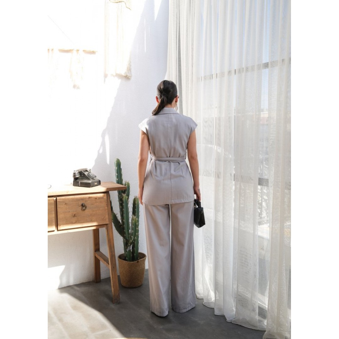 Keten Kuşakli Yelek Ve Pantolon İki̇li̇ Takim 162153 Keten Kuşakli Yelek Ve Pantolon İki̇li̇ Takim 162153