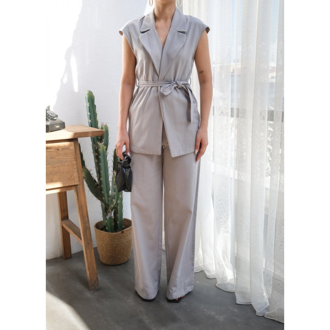 Keten Kuşakli Yelek Ve Pantolon İki̇li̇ Takim 162153 Keten Kuşakli Yelek Ve Pantolon İki̇li̇ Takim 162153