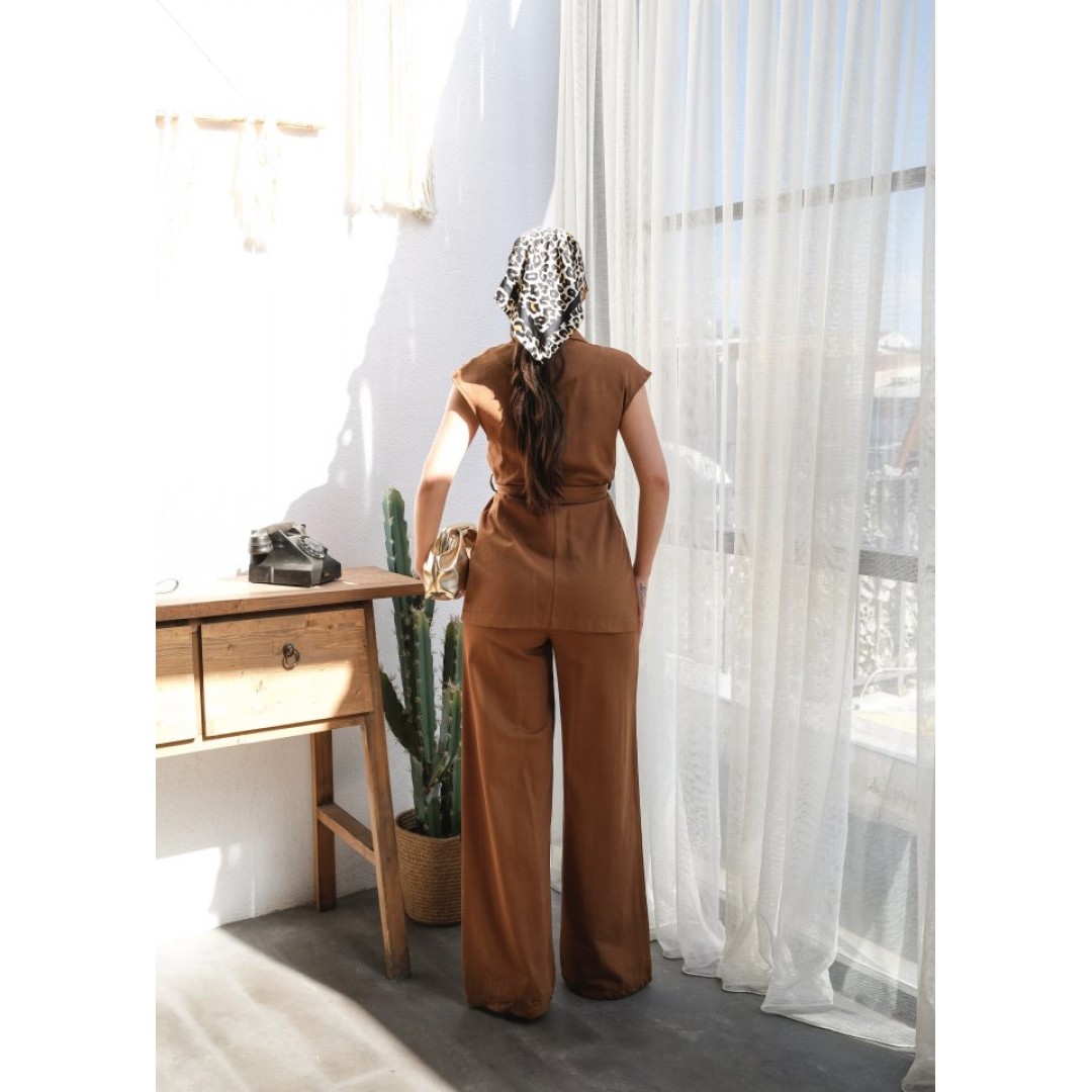 Keten Kuşakli Yelek Ve Pantolon İki̇li̇ Takim 162155