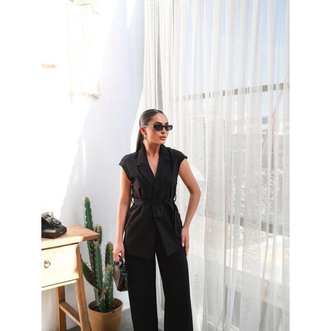 Keten Kuşakli Yelek Ve Pantolon İki̇li̇ Takim 162156 Keten Kuşakli Yelek Ve Pantolon İki̇li̇ Takim 162156