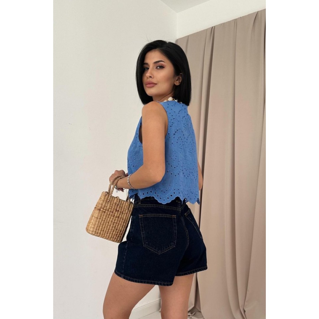 Mavi Sıfır Kol Brode Bluz 153475 Mavi Sıfır Kol Brode Bluz 153475