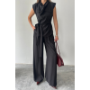 TENCEL MODAL KOLSUZ BLUZ KAPALI CEP DETAYLI DÖKÜMLÜ - PANTOLON TAKIM - Siyah 161855 TENCEL MODAL KOLSUZ BLUZ KAPALI CEP DETAYLI DÖKÜMLÜ - PANTOLON TAKIM - Siyah 161855