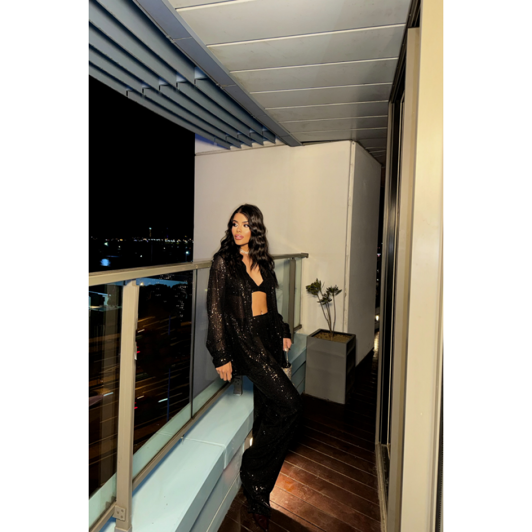 PUL PAYET 3 LÜ TAKIM - CEKET-BÜSTİYER-PANTOLON - Siyah 151190