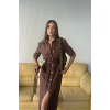 TENCEL ÖNDEN DÜĞMELİ KISA KOL ELBİSE - Kahverengi 160282 TENCEL ÖNDEN DÜĞMELİ KISA KOL ELBİSE - Kahverengi 160282