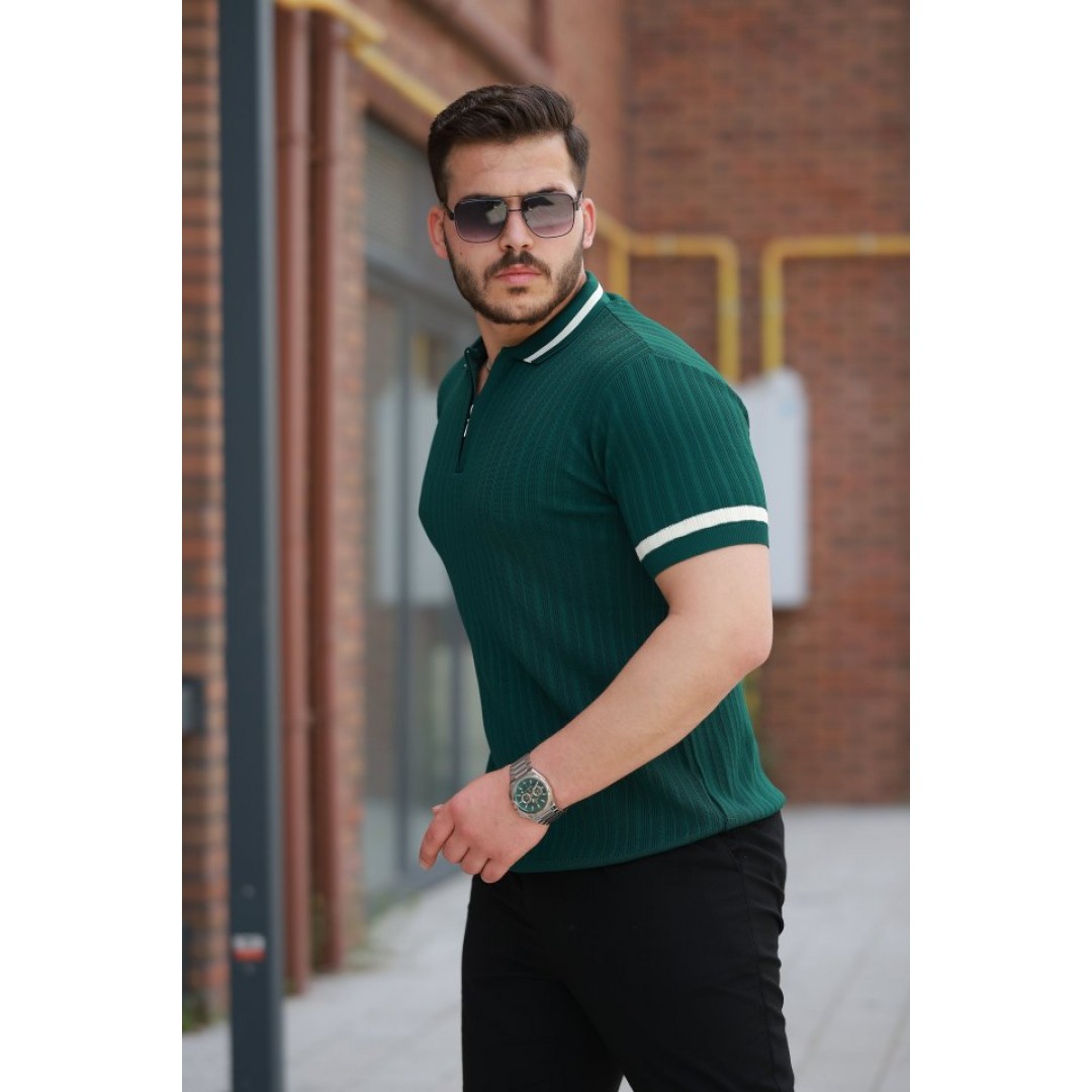 Erkek Yaka Ve Kolları çizgi Detaylı Fermuarlı Kısa Kollu T-shirt 162307 Erkek Yaka Ve Kolları çizgi Detaylı Fermuarlı Kısa Kollu T-shirt 162307