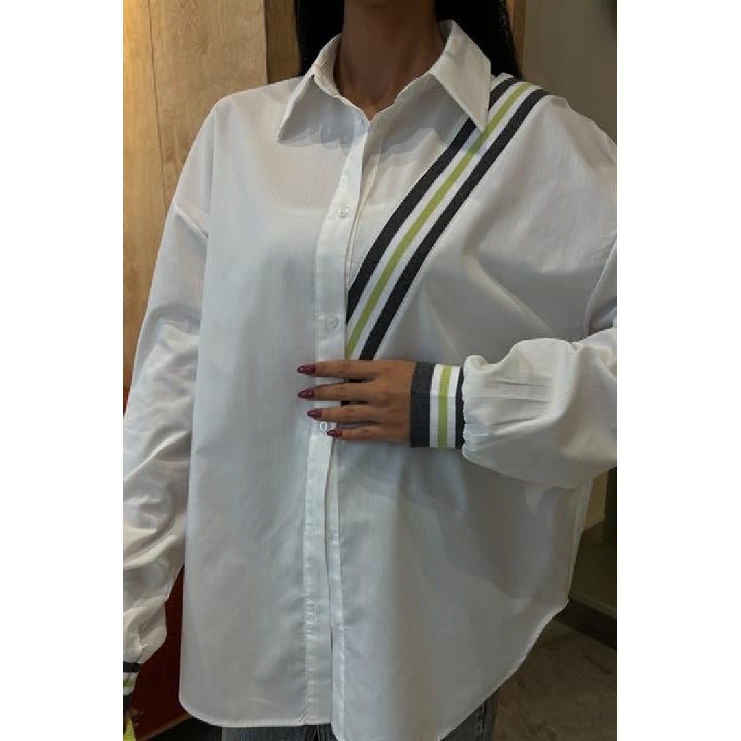 Bant Detaylı Oversize Poplin Gömlek 3436 158458