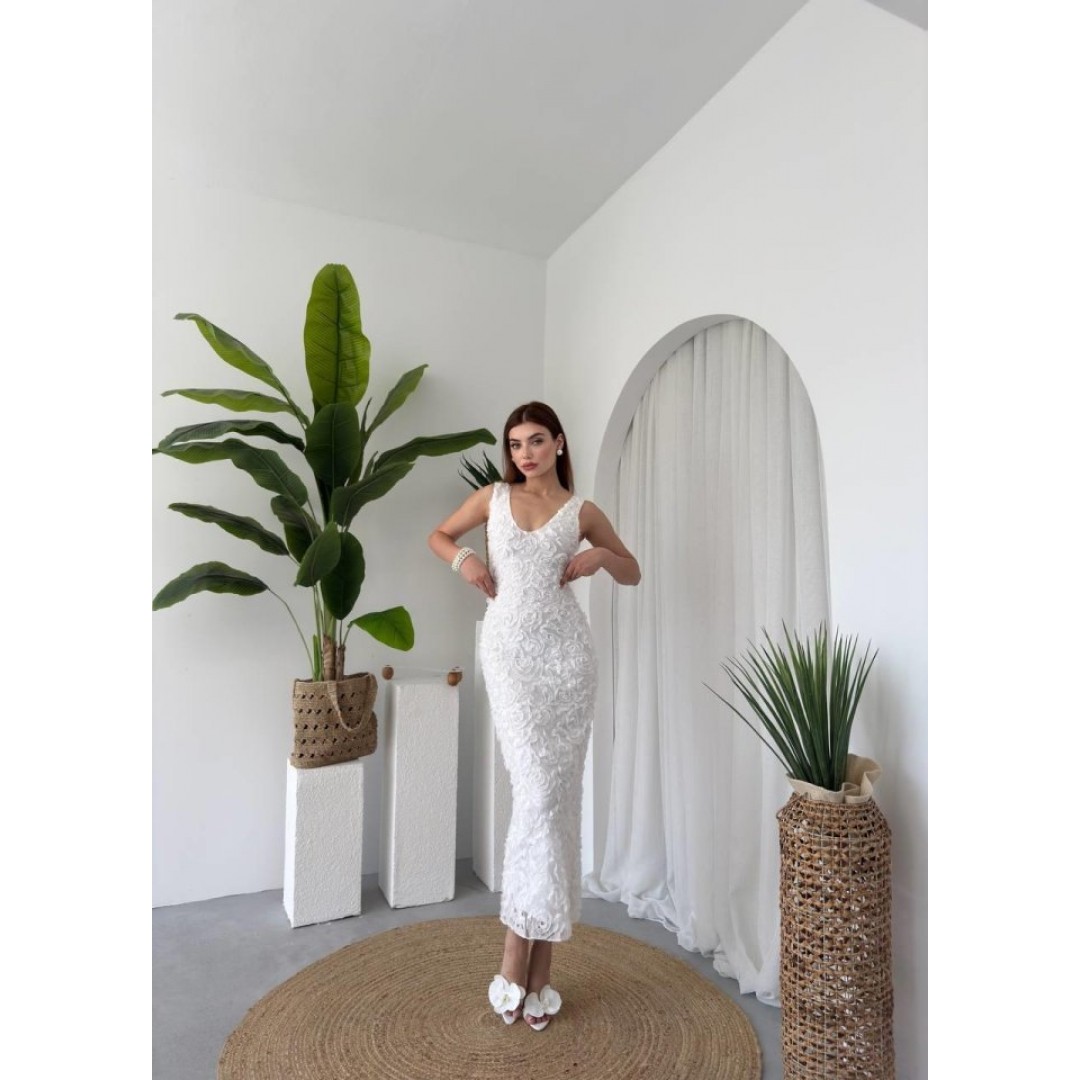Kren Gül Detaylı Elbise - 162375 Kren Gül Detaylı Elbise - 162375