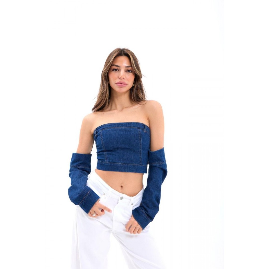 7357 KOT CROP-MAVİ