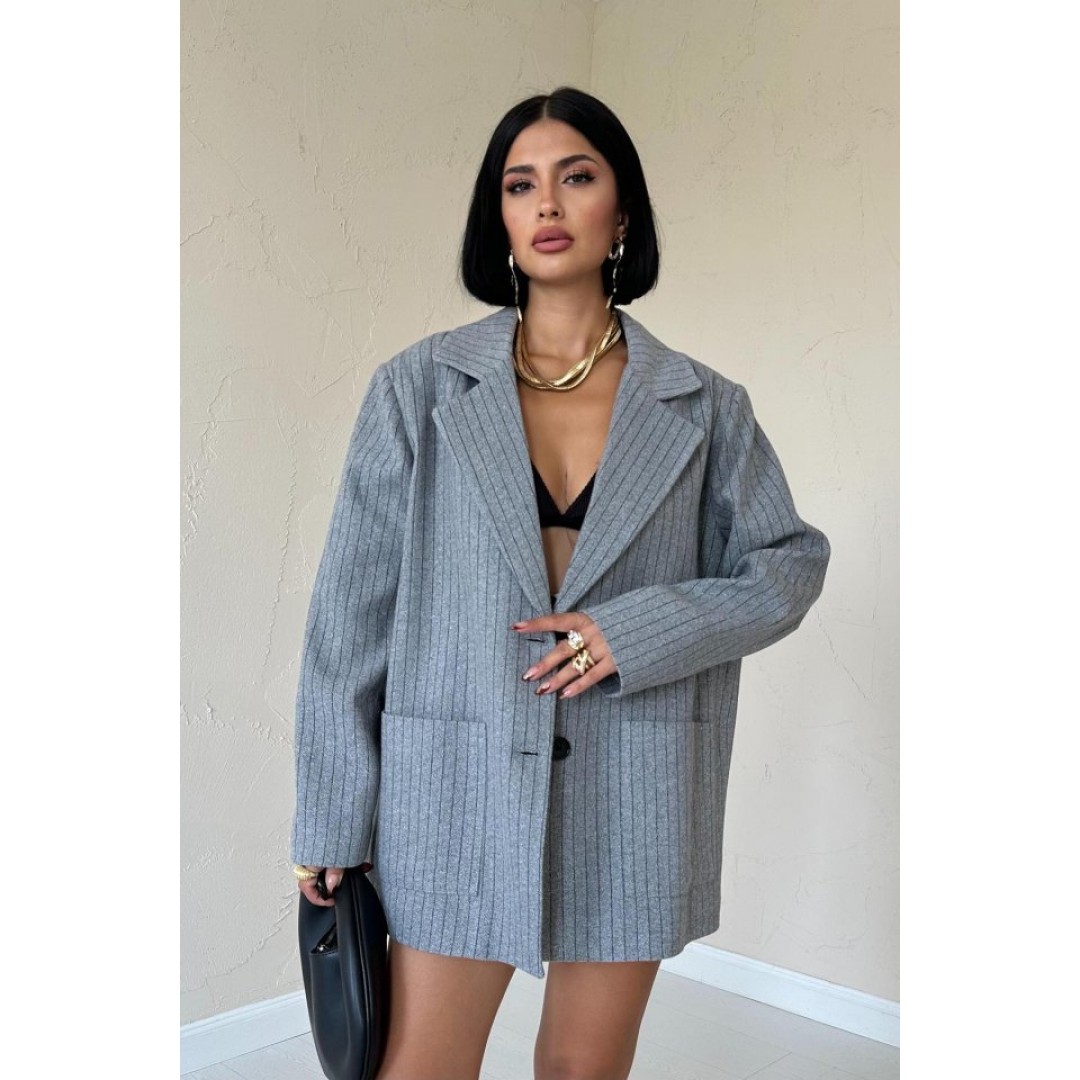 Gri Çizgili Oversize Ceket - 153643 Gri Çizgili Oversize Ceket - 153643