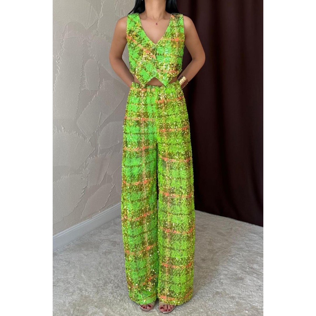 Yeşil Pullu Yelek Ve Pantolon Takım 153024 Yeşil Pullu Yelek Ve Pantolon Takım 153024