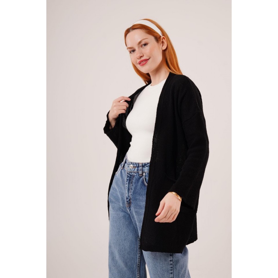 Cepli Salaş Model Triko Uzun Siyah Hırka - 149573 Cepli Salaş Model Triko Uzun Siyah Hırka - 149573