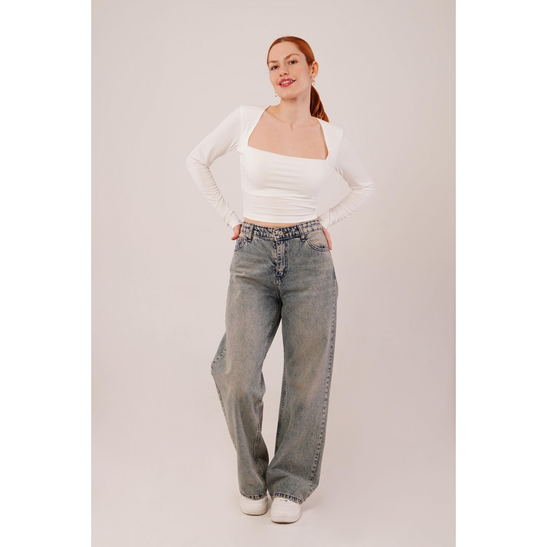 Kare Yaka Basic Beyaz Bluz - 147543 Kare Yaka Basic Beyaz Bluz - 147543